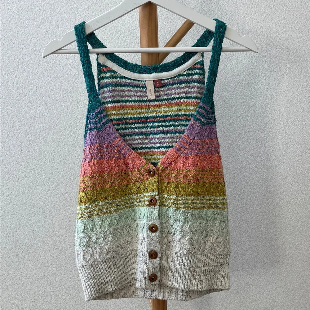 Pilcro Rainbow Button-Front Knit Tank Top - Picture 1 of 4